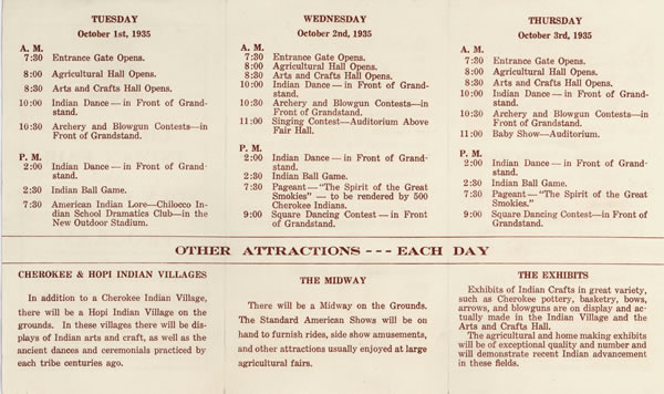 Back of Program for the 1935 Cherokee Indian Fair